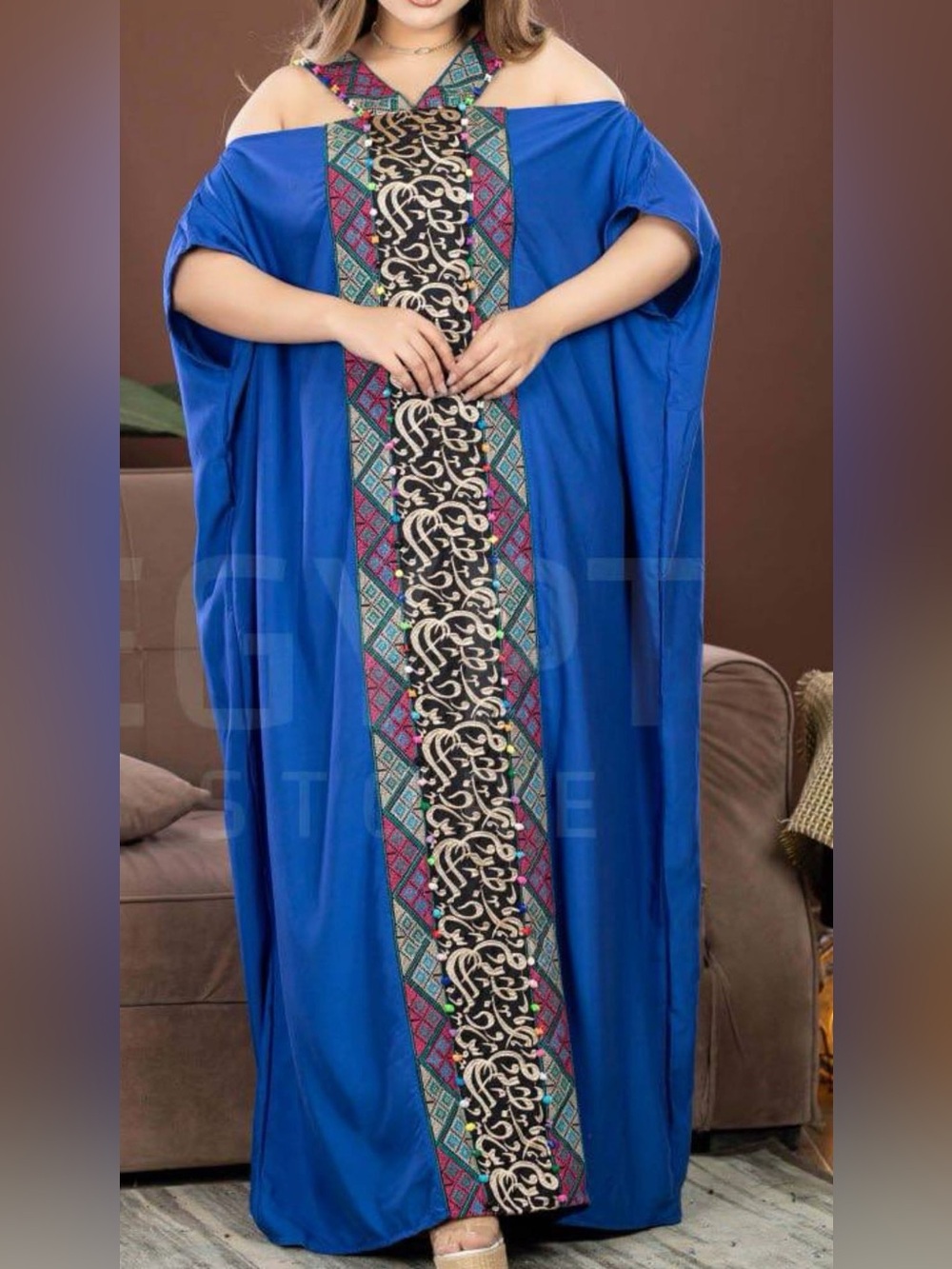 NWT Egyptian Cotton Arabic Calligraphy Maxi Kaftan Dress OS